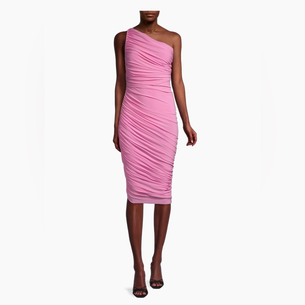 $205 Norma Kamali Women's Pink Candy Asymmetrical Diana Dress Size M